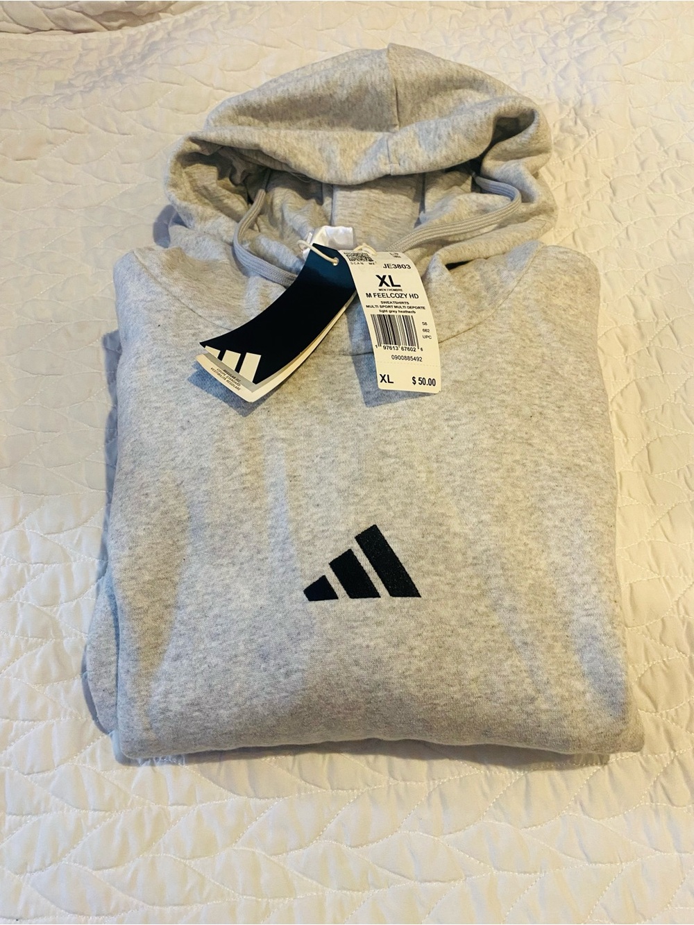 adidas Light Gray Pullover Hoodie with Black Logo - Men’s XL